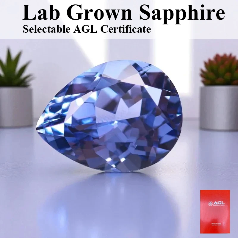 

Top Lab Grown Sapphire Cornflower Pear Cut Loose Gemstone For Jewelry Making With AGL Certificate Pass Diamond Tester