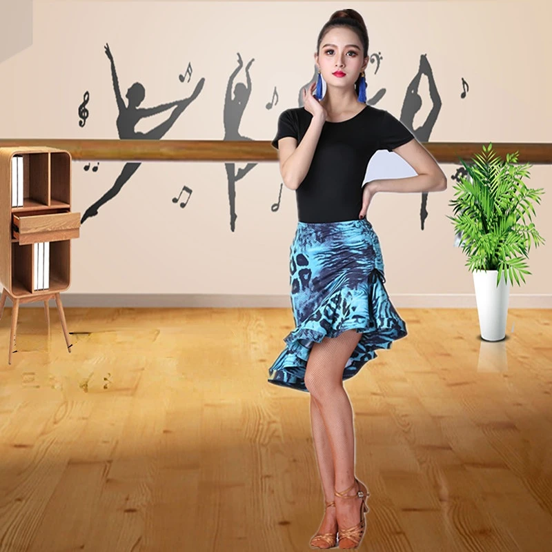 Latin Dance Skirt Sexy Package Hip Fishtail Skirt Female Adult Practice Latin Dress Dance Wear Irregular Printing Belt Skirt