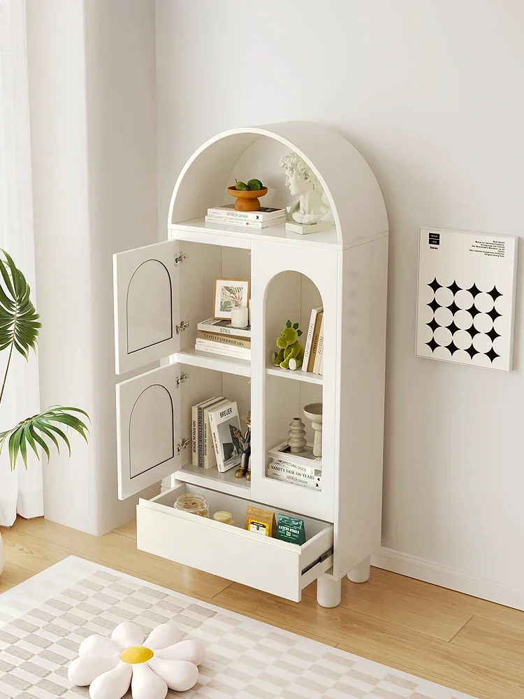 Living Room Shelf Floor Display Cabinet White Side Cabinet Showcase French Bookcase Small Arch Cabinet