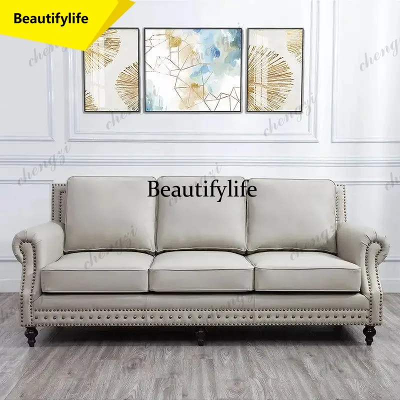 Sofás de Cuero Americanos M02 TTT para Sala de Estar, Sofás Modernos Nórdicos Minimalistas, Sofás Europeos, Muebles Económicos para Salas y Sofás