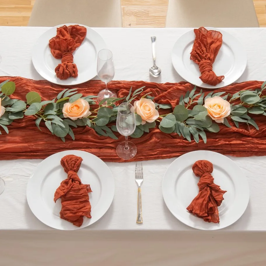

10PCS Polyester Crinkle Table Runners For Wedding Hotel Party Home Decor Table Cloths White Pink Blue Table Runner 90x300cm