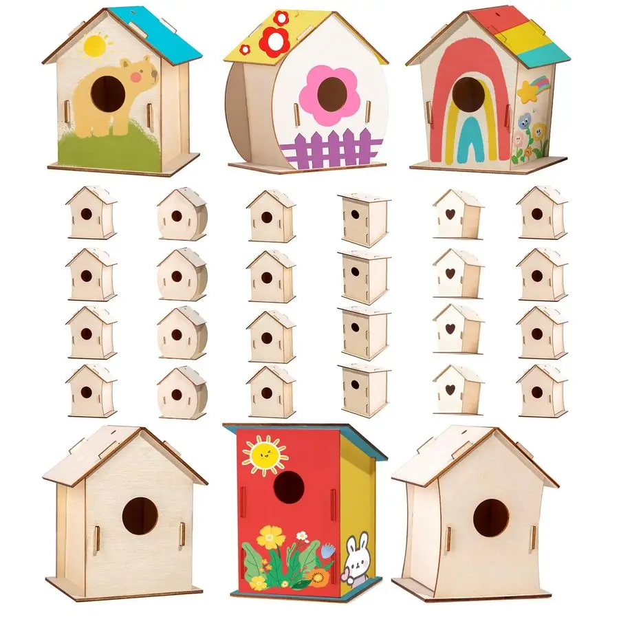 

Sets DIY Wood Birdhouse Bulk for Kids Parties and Classrooms, Art Painting Bird House Craft Kit Unfinished Wood Bird Houses to P