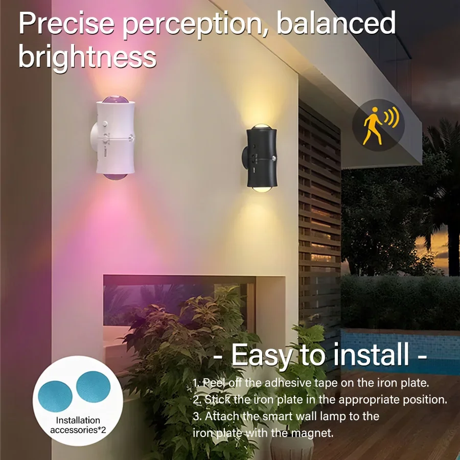 LED 충전식 이중 헤드 야간등 모션 센서 삼색 RGB 자석 벽등 분위기 조명 복도 계단용