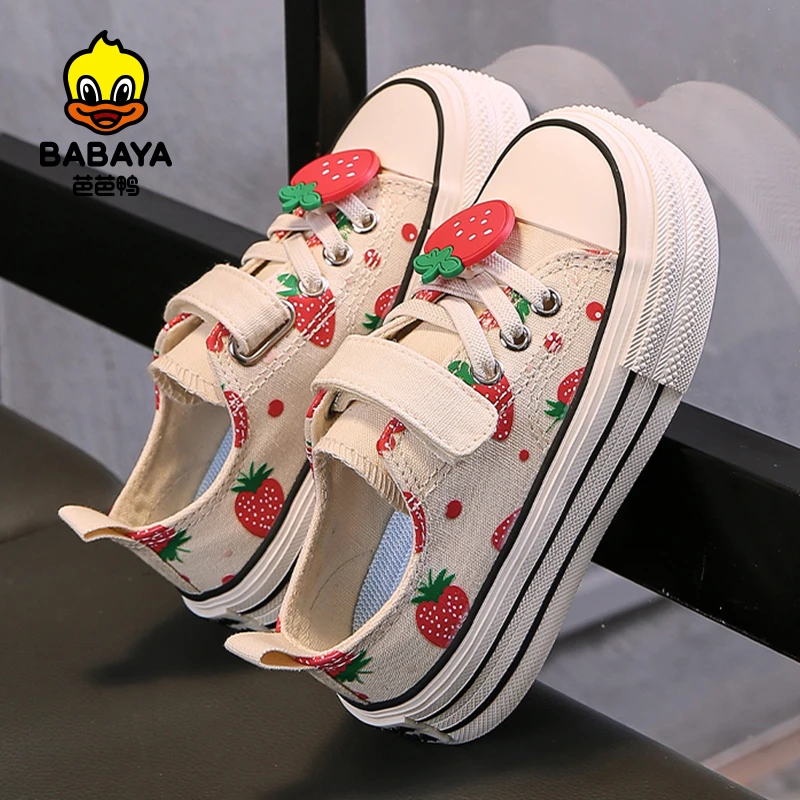 Babaya 2024 Autumn New Children\'s Canvas Shoes Girls Shoes breathable kids Board sneakers for girl Strawberry Princess Shoes