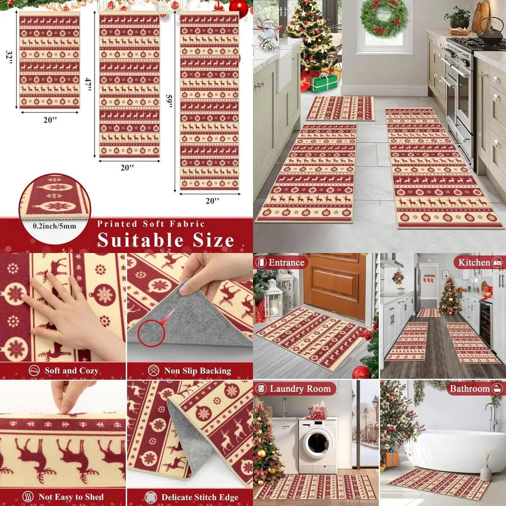 

Christmas 3-Piece Washable Non-Slip Kitchen Rug Set for Home (Boho Style, 20x32 + 20x47 + 20x59)
