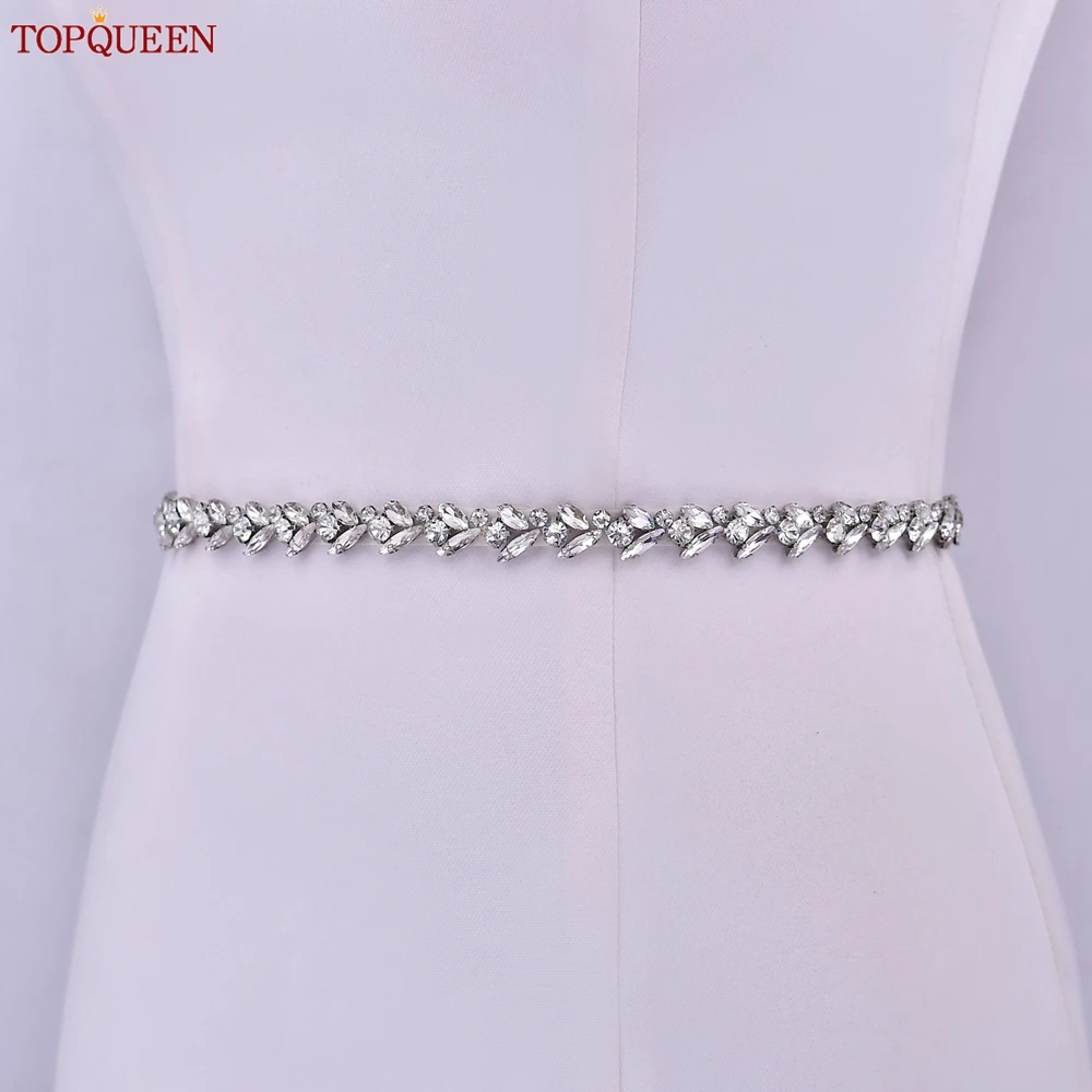 TOPQUEEN Wedding Dress Belt Silver Rhinestone Embellished Bridal Waist Chain Bridesmaid Thin Belt Women's Accessories S468