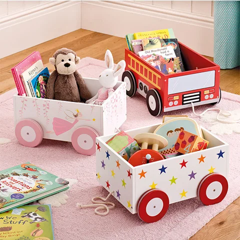 

Children's Cute Bus Toy Organiser Kid's Bookshelf Cart with Wheeled Kids Toy Storage Box Cartoon Building Block Storage Box