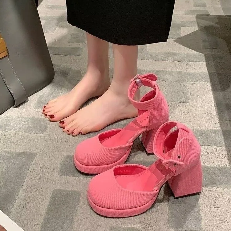 12.5Cm Elegant Minimalist Heel Ladies Single Shoes Women's Pumps Comfortable Chunky Summer New Fashionable round Women Shoes
