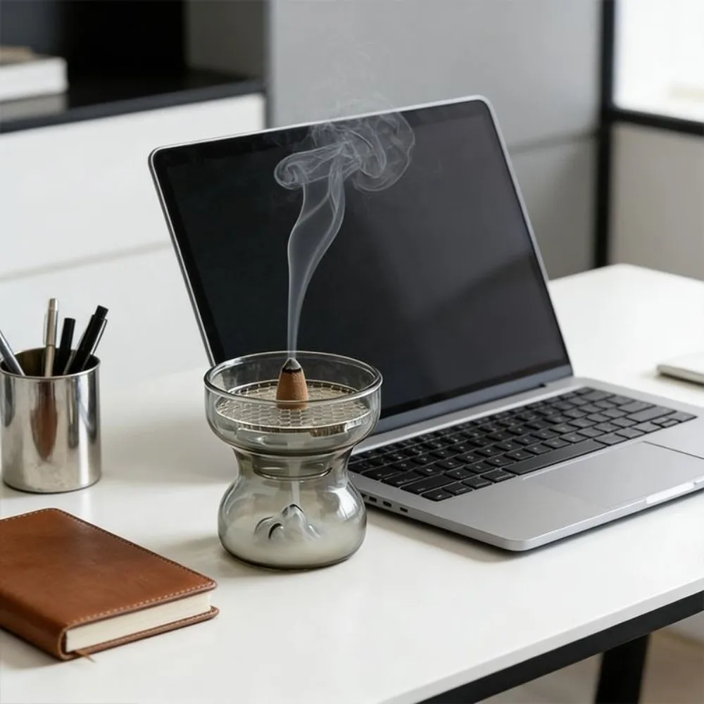 High-Temperature Resistant Backflow Incense Burner Anti Dust Metal Filter Screen Incense Holder Minimalist Glass