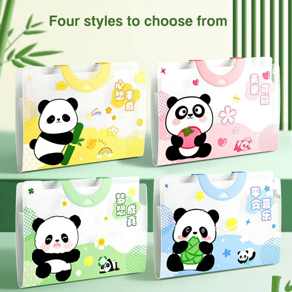 Creative 5/8/12 Pockets Expanding File Classified Large Capacity File Bag Cartoon Panda PP Document Bag School Office