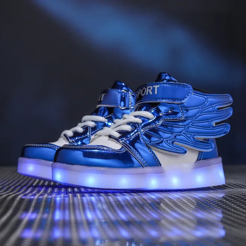 USB Charge Illuminated Shoes Kid Sneakers LED Flash Wing Casual Board Shoes Sport Walking Trainers Boys and Girls Luminous Shoes