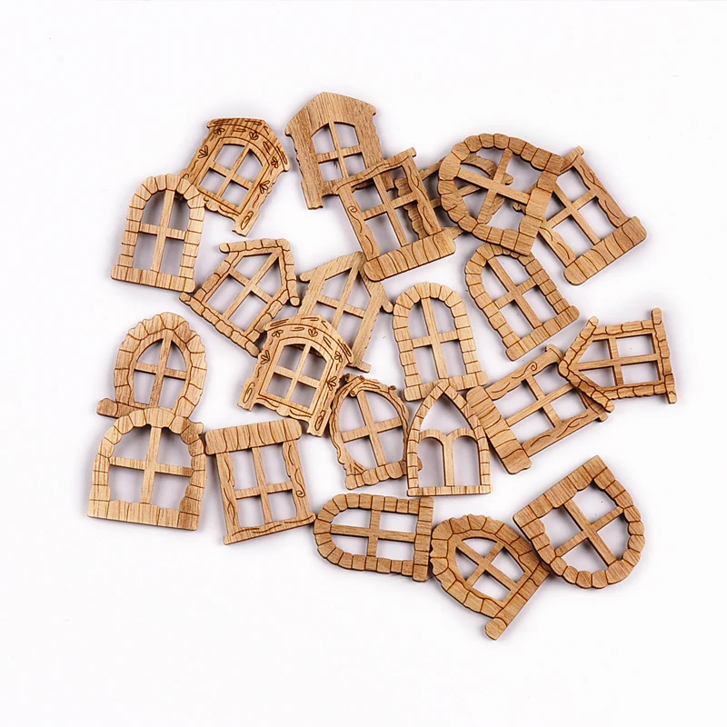 10pcs 4x3cm Mix Wooden Door Window Shape Crafts For DIY Handmade Creation Style Home Decoration Accessory cp4207