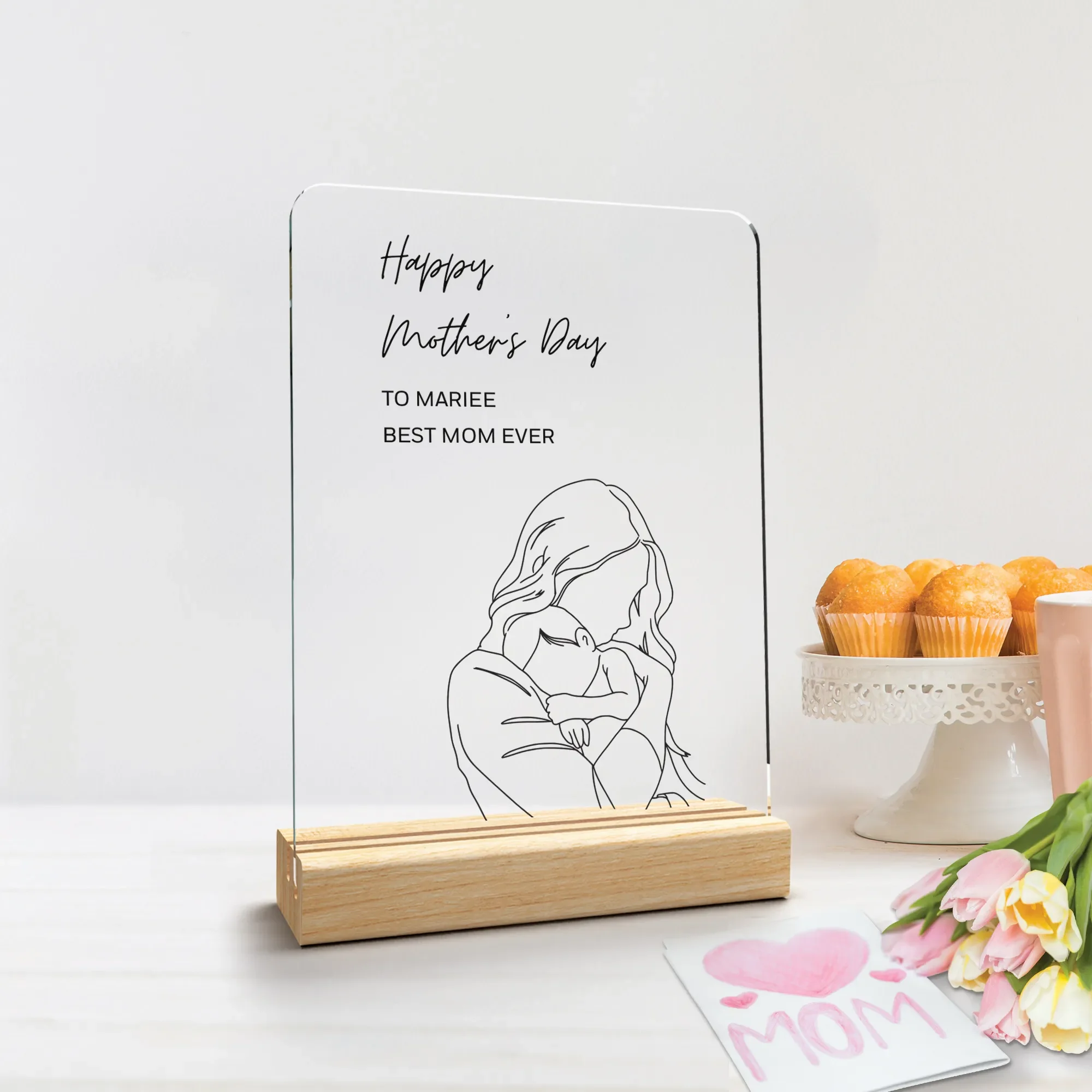Personalized Mother Photo Couple Collage for Women Men Mom Home Customized Name Memory Picture Plaque Wooden Stand Birthday Gift