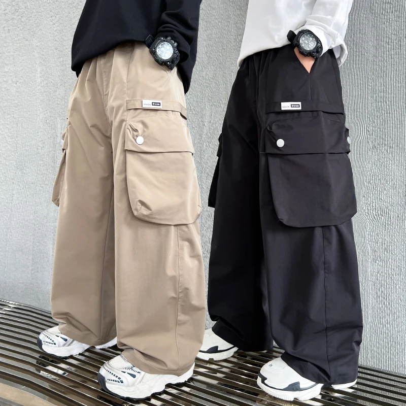 

Tweens Child Casual Loose Straight Cargo Pants with Big Pocket for Teenage Boy Cotton Trousers Kids Fashion Cargo Trackpants