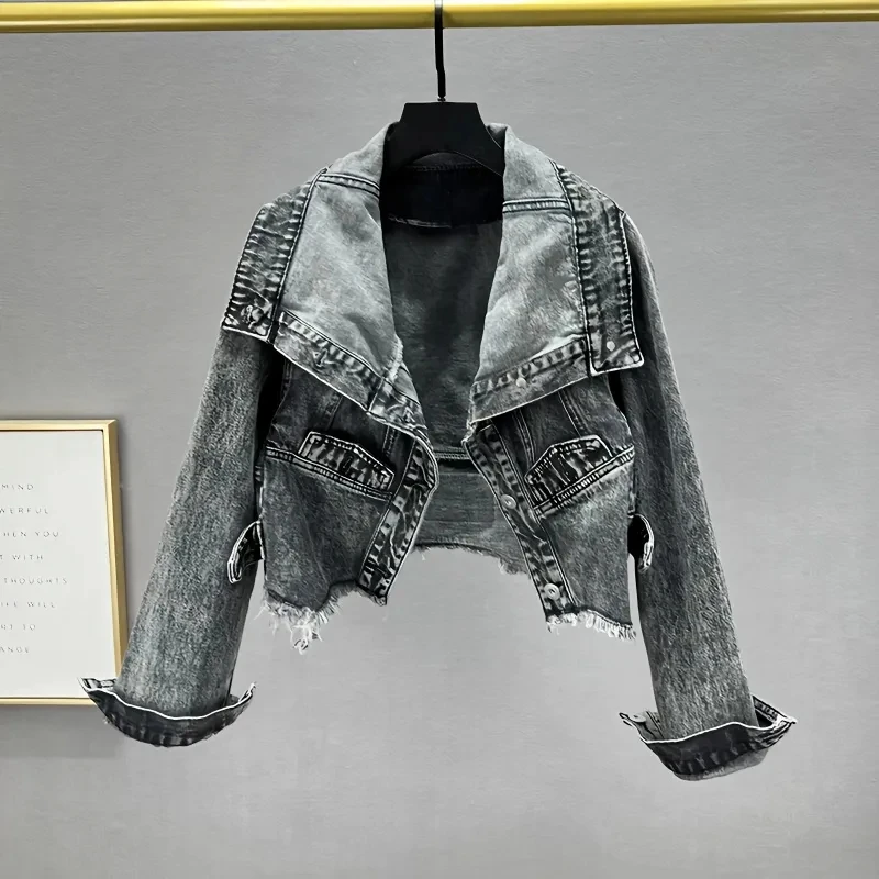 

Cowboy Jacket Women's Streetwear 2025 Spring Autumn New Slim Long sleeved Lapel Coat Fashion Trend Women Short Denim Jackets Top