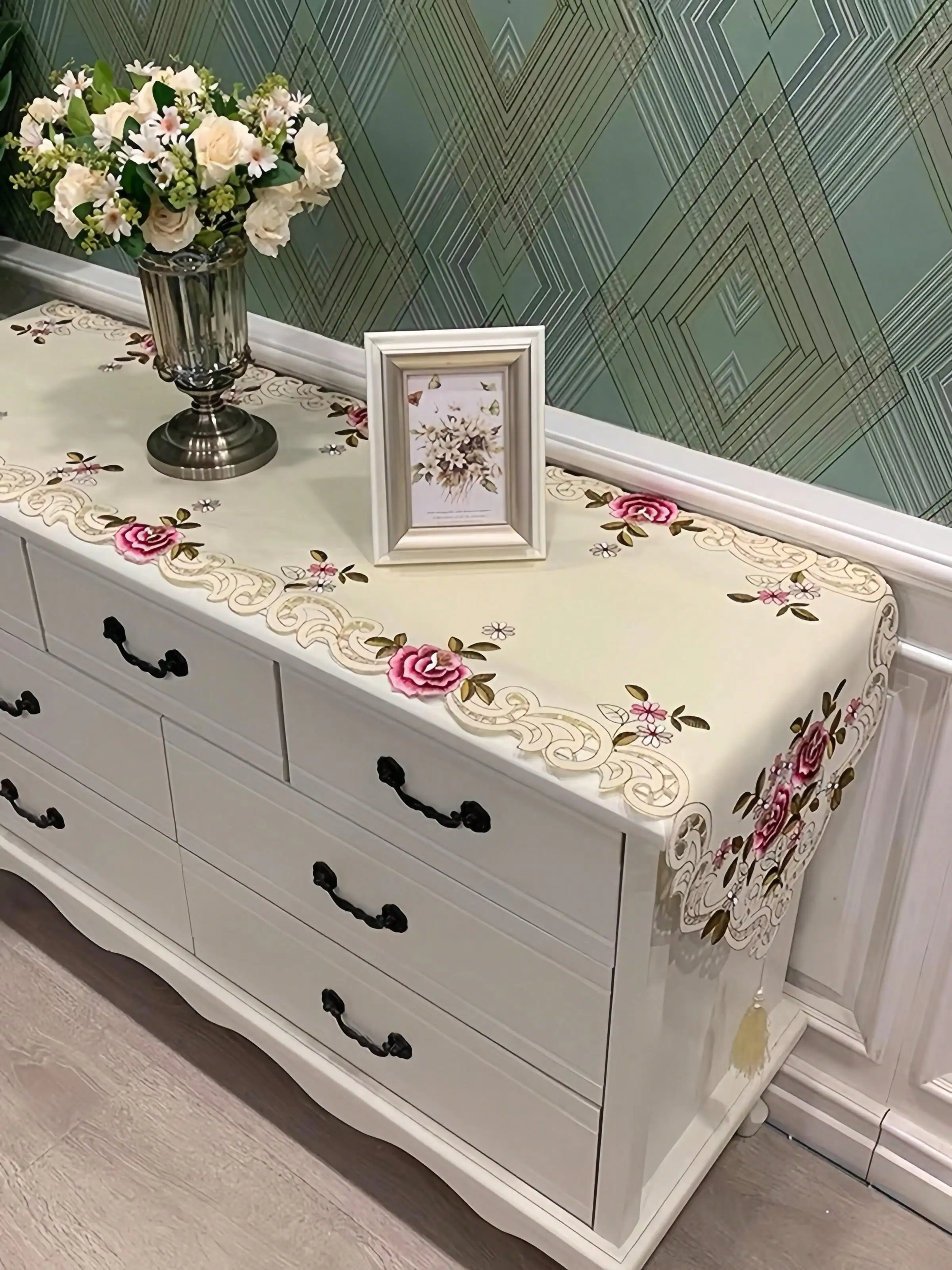 1 Piece Embroidered Floral Tab - Outdoor Furniture For Cafe review and price