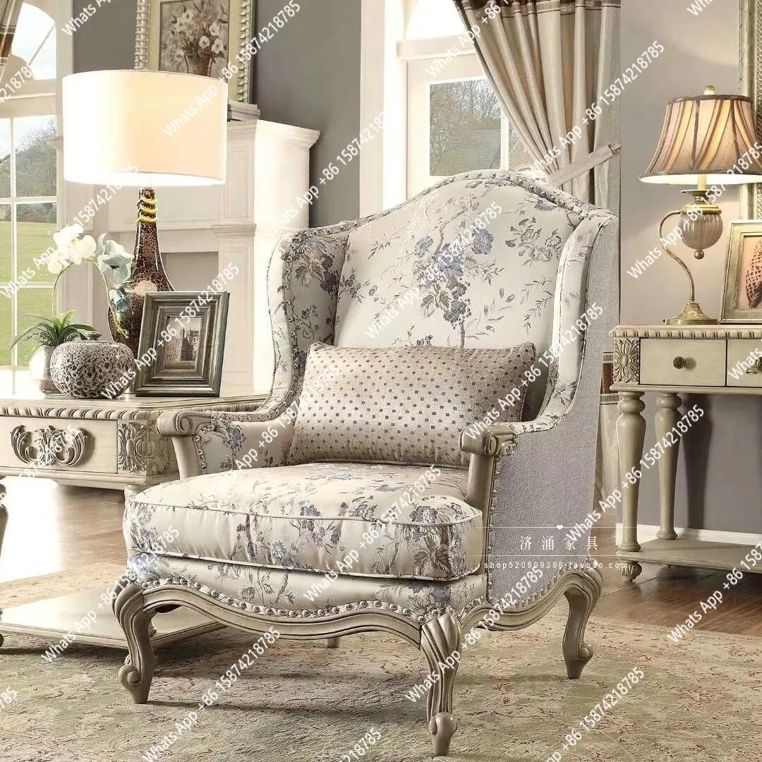 

American solid wood sofa fabric oak French country retro single living room European villa furniture