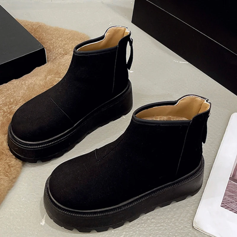 Stylish Platform Plush Ankle Boots New Thickened Simple Comfort Snow Boots Winter Retro Warm Cotton Women's Ankle Boots Shoes