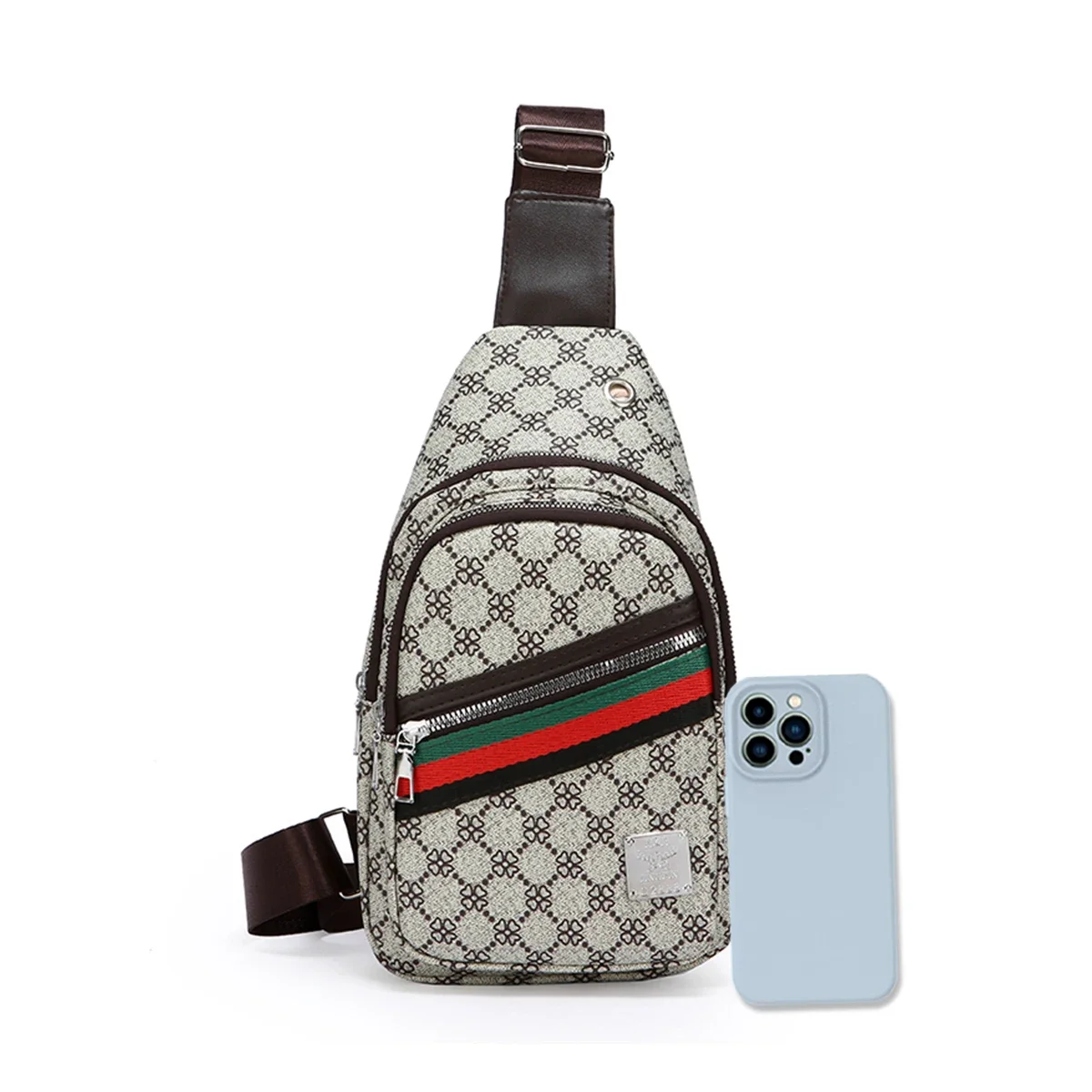 حزمة صدر هندسية البرسيم بشعار معدني مبطن لمنفذ سماعة الرأس PU متعدد الأقسام وحزام قابل للتعديل للجنسين للتنقل الرياضي #3