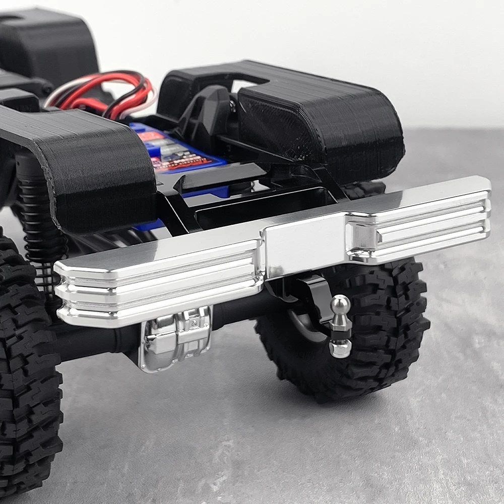 MIBIDAO 1 szt. srebrzysty aluminiowy przedni/tylny zderzak do TRX4-M F150 1/18 RC Crawler Car Upgrade Parts