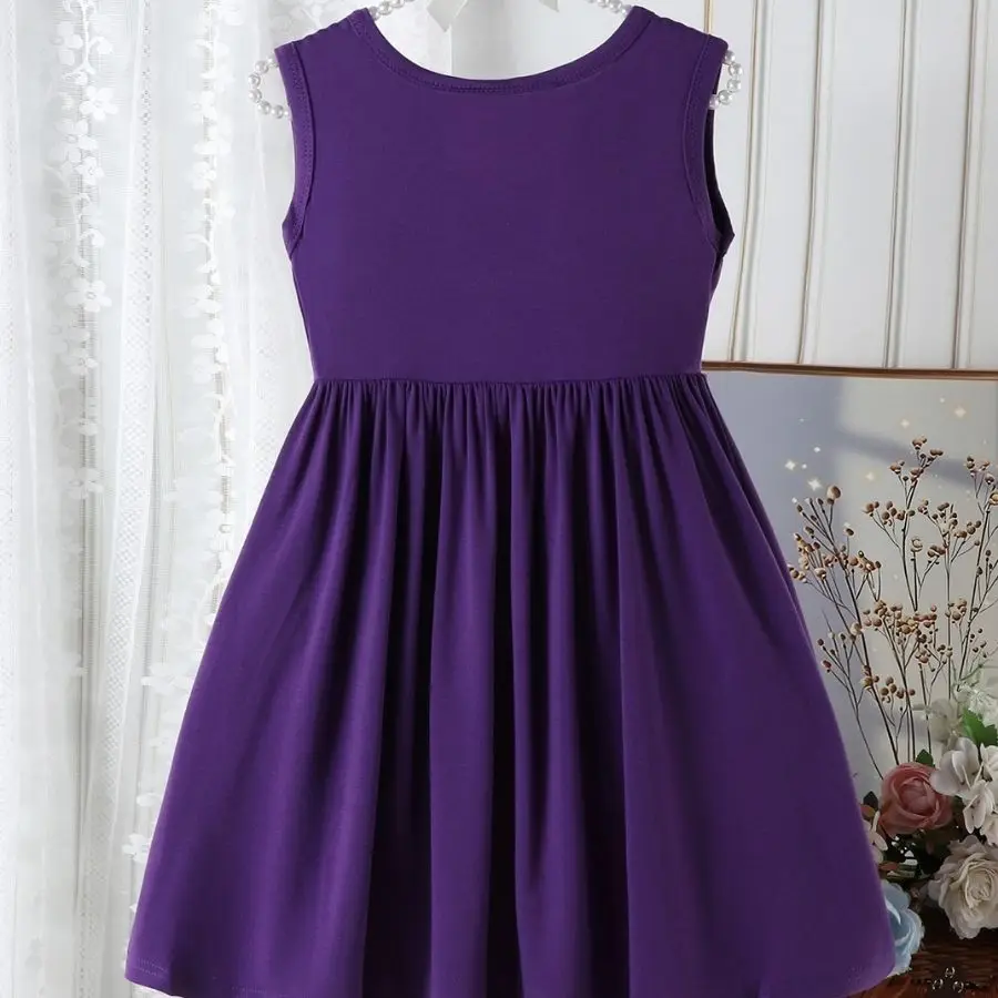 Girls Princess Rapunzel Costume Dress Purple Pink Sleeveless Gold Ribbons Up Kids Birthday Party Cosplay Dress