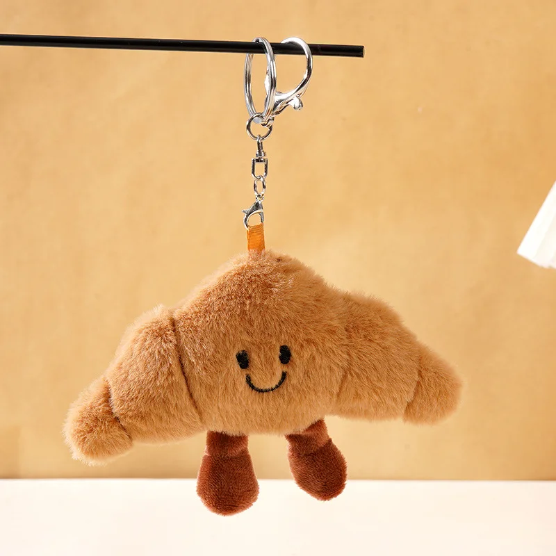 Kawaii pluche sleutelhanger cartoon croissant ontwerp voor autosleutels tas charme schattig meisje cadeau hanger