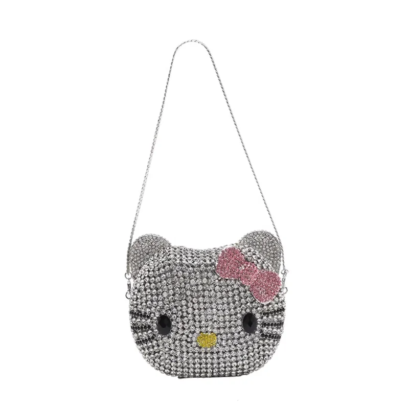 Cute Cartoon Hello Kitty Rhinestone Mini Bag Anime Full Of Diamonds Dinner Bag Handmade Diamond Lady's Clutch Girls Xmas Gifts