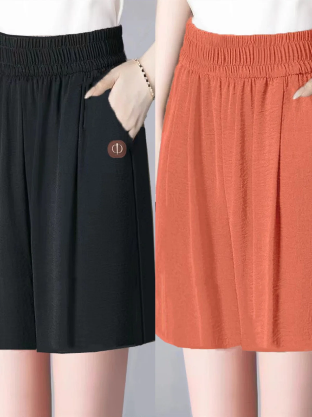 アイスシルク麻混パンツ レディース 薄手 伸縮性 ハイウエスト 着痩せ効果 五分丈 ゆったり 大きいサイズ 夏 カジュアルパンツ