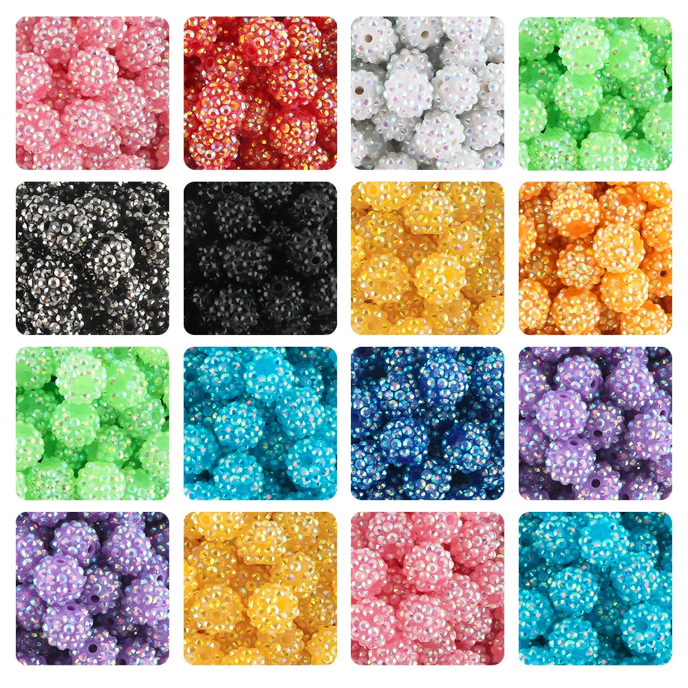 14mm 16mm 20mm Resin Bayberry Ball Rhinestone Beads Fashion Loose Spacer Beads For Jewelry Making Clothing Decoration Accessory