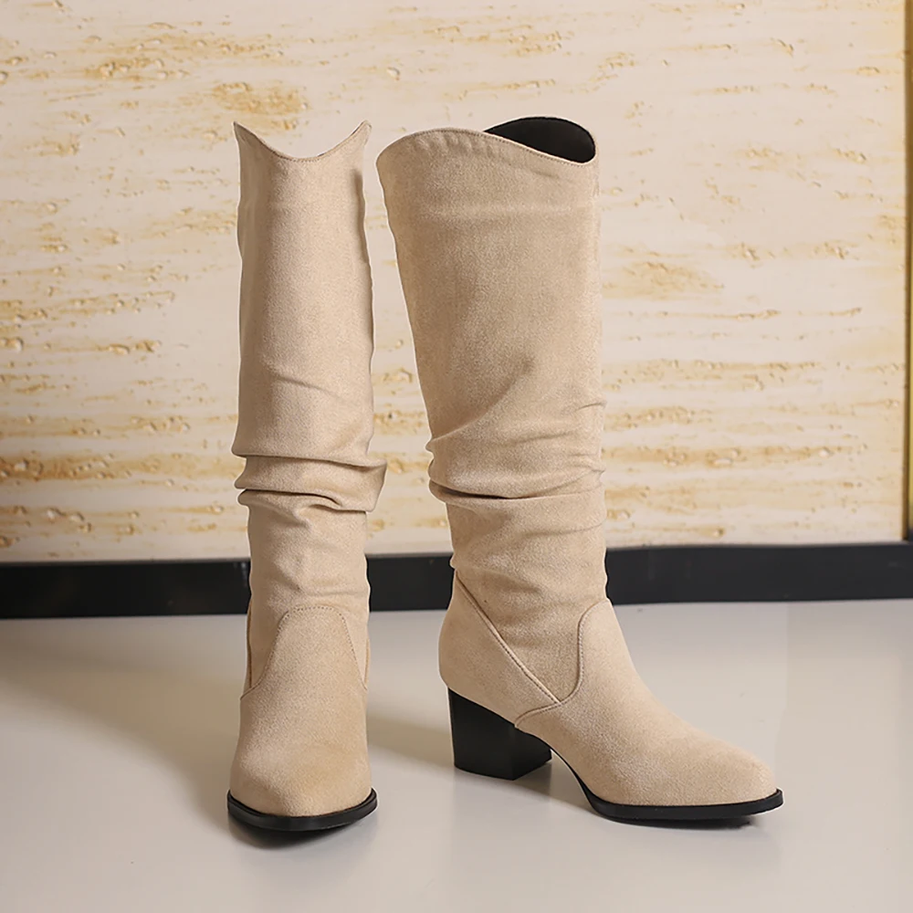 2026 Winter Mature Women Knee High Boots Oversized High Chunky Heel Lady Daily Shoes Large Plus Size 10 46 48 Non-slip