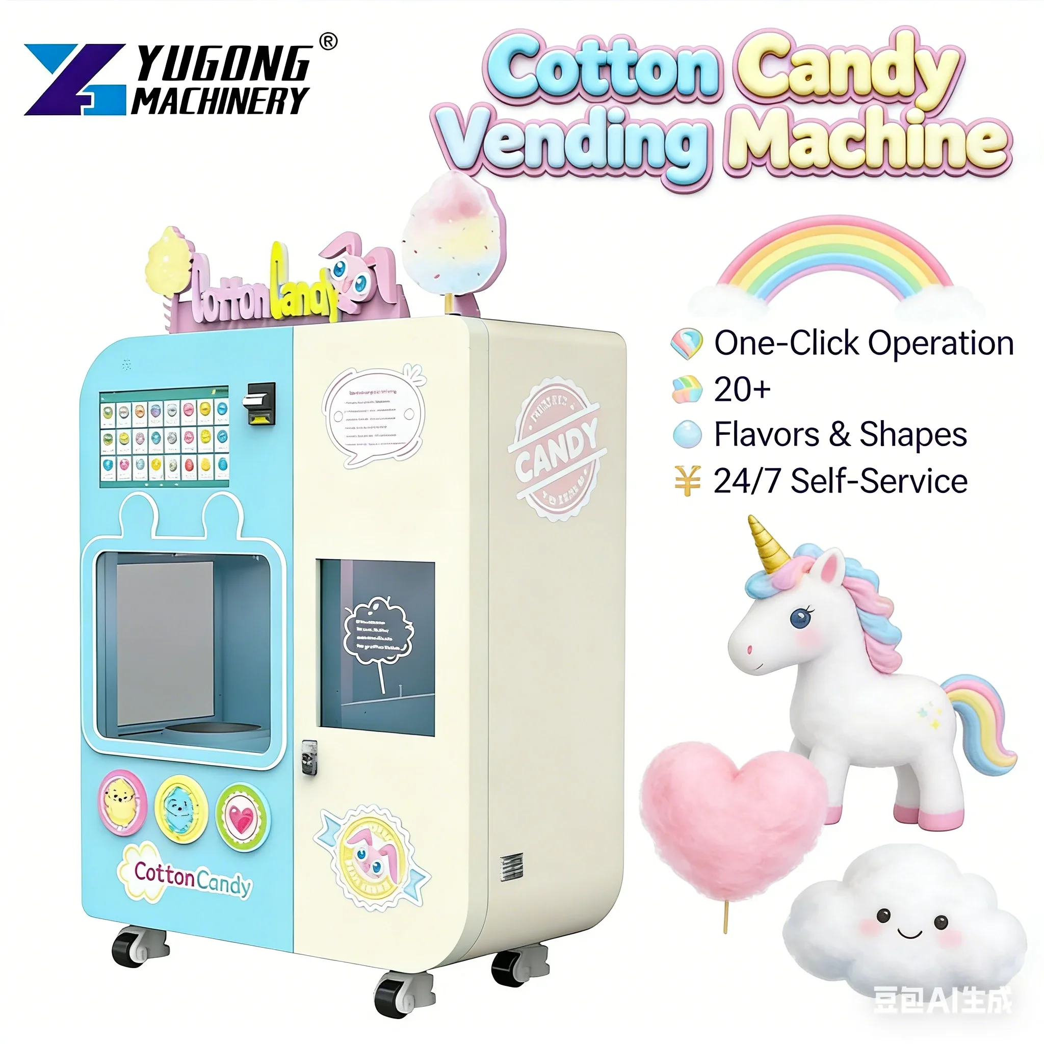 Customized Professional Cotton Candy Vending Machine Price Full Cotton Candy Machine