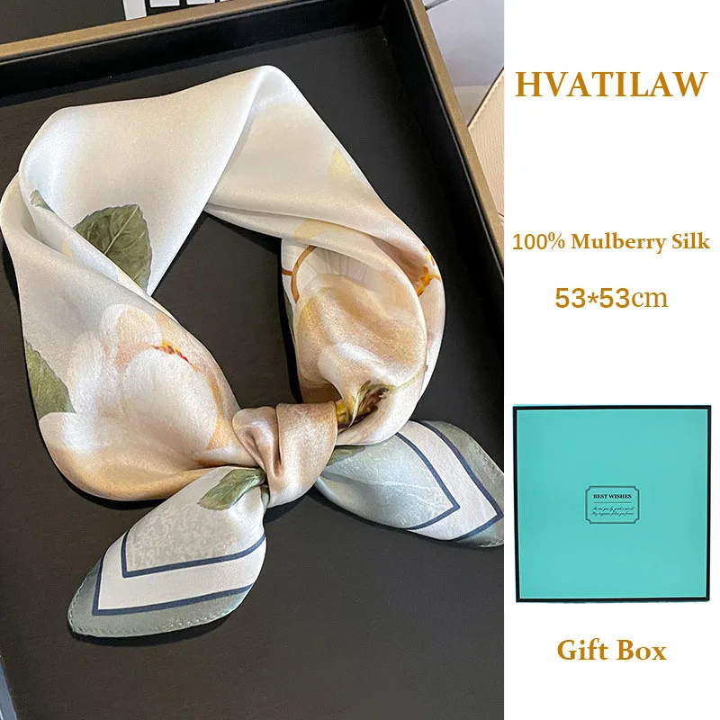 

Luxury Silk Scarf 100% Mulberry Silk 53x53cm Women Square Wrap Head Scarf Neckerchief Bandana Lady Neck Hair Elegant Gift Box