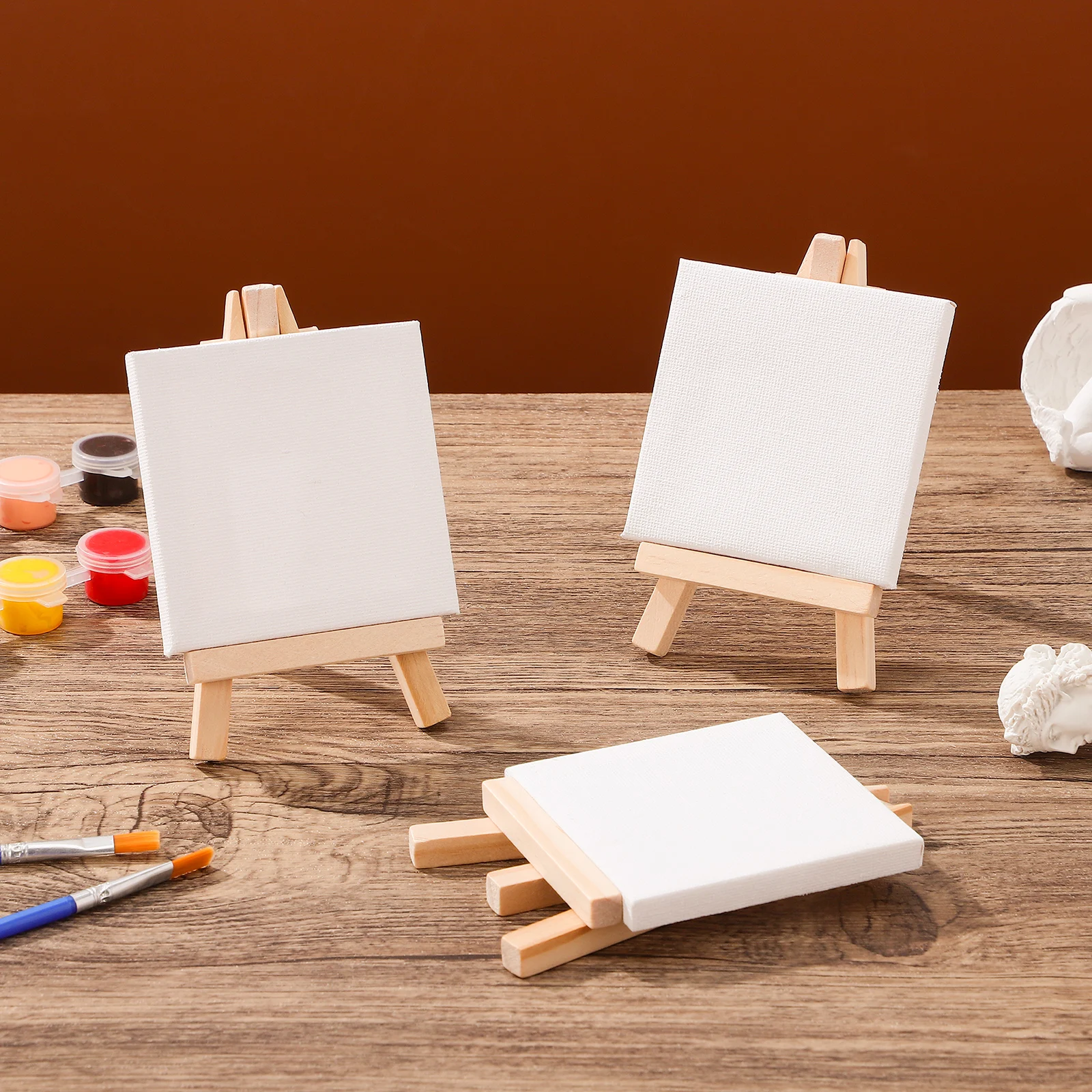 

Mini Painting Easel Set 12 White Canvases Kids Toddler Panels Craft Party Home Wedding Decoration Wooden Stands Supplies