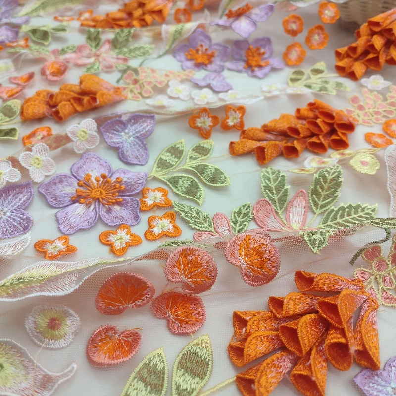 Ring Flower Embroidery Fabric New European and American Multi-color Mesh Three-dimensional Precision Dress Wedding Fabric