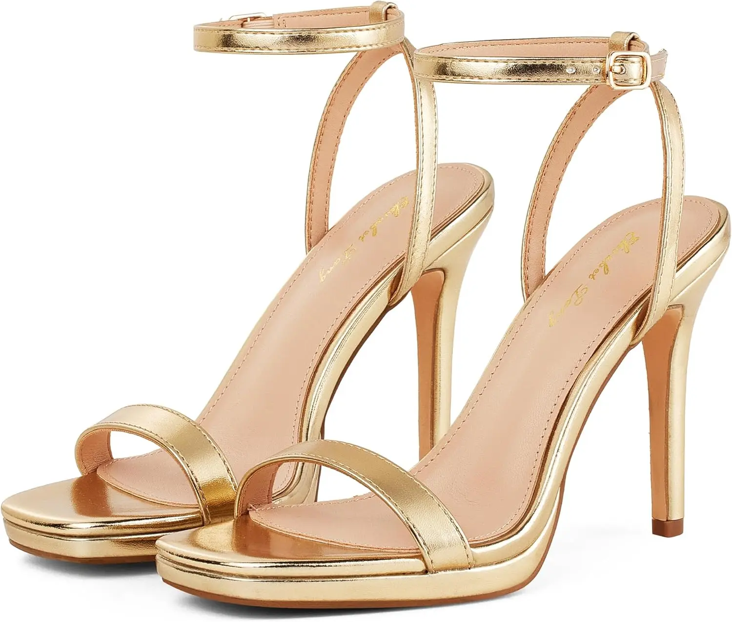 

Women's Stilettos Heeled Sandals Open Square Toe 4.3 Inch Strappy High Heels Ankle Strap for Party Wedding Daily Wear