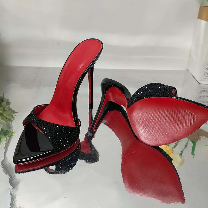 Fashionable Fish Mouth High Heels, Hot Drilled Shallow Mouth One Piece Sandals, Large Size 34-45 Women's Shoes view 5