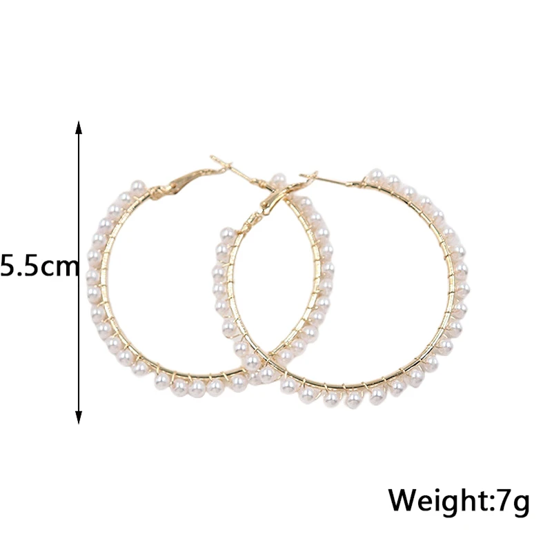 Mini Pearl Beads Women\'s Hoop Earrings Oversize Exaggerated Loop Earrings for Female Bohemian Ear Decoration Female Ear Jewelry