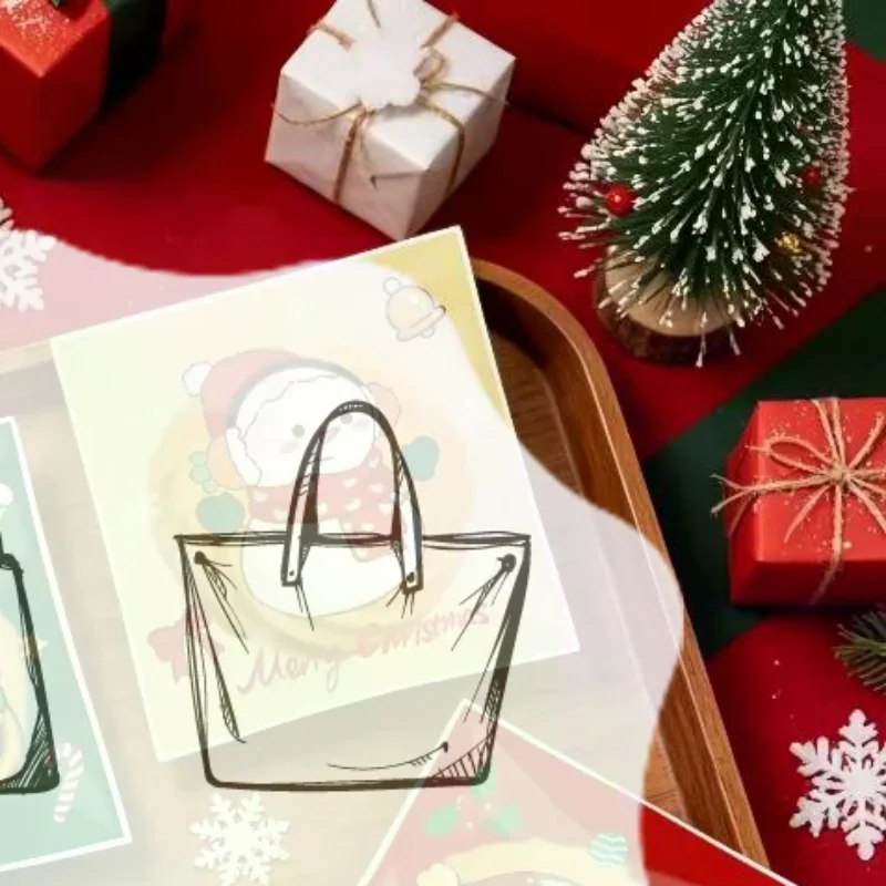 100Pcs Christmas Gift Bags Cartoon Santa Xmas Tree Designs Transparent Self-Adhesive Cookie Bags For Christmas Decorations