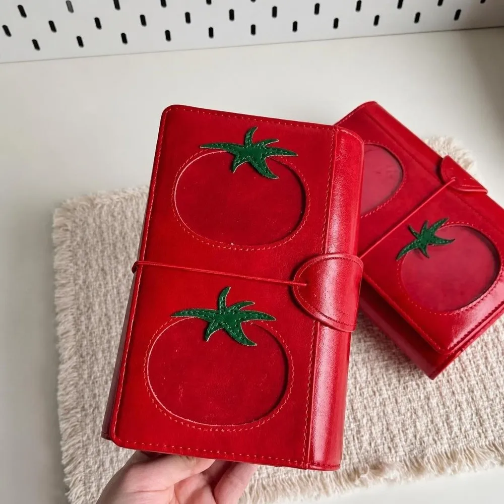 A6 Loose-leaf Notebook Three-Fold Ring Binding PU Binder Diary Agenda Planner Red Tomato Color Photocards Collect Book