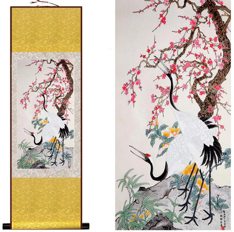 Top quality crane   Painting Home Office Decoration Chinese scroll painting Crane and tree paintingPrinted painting