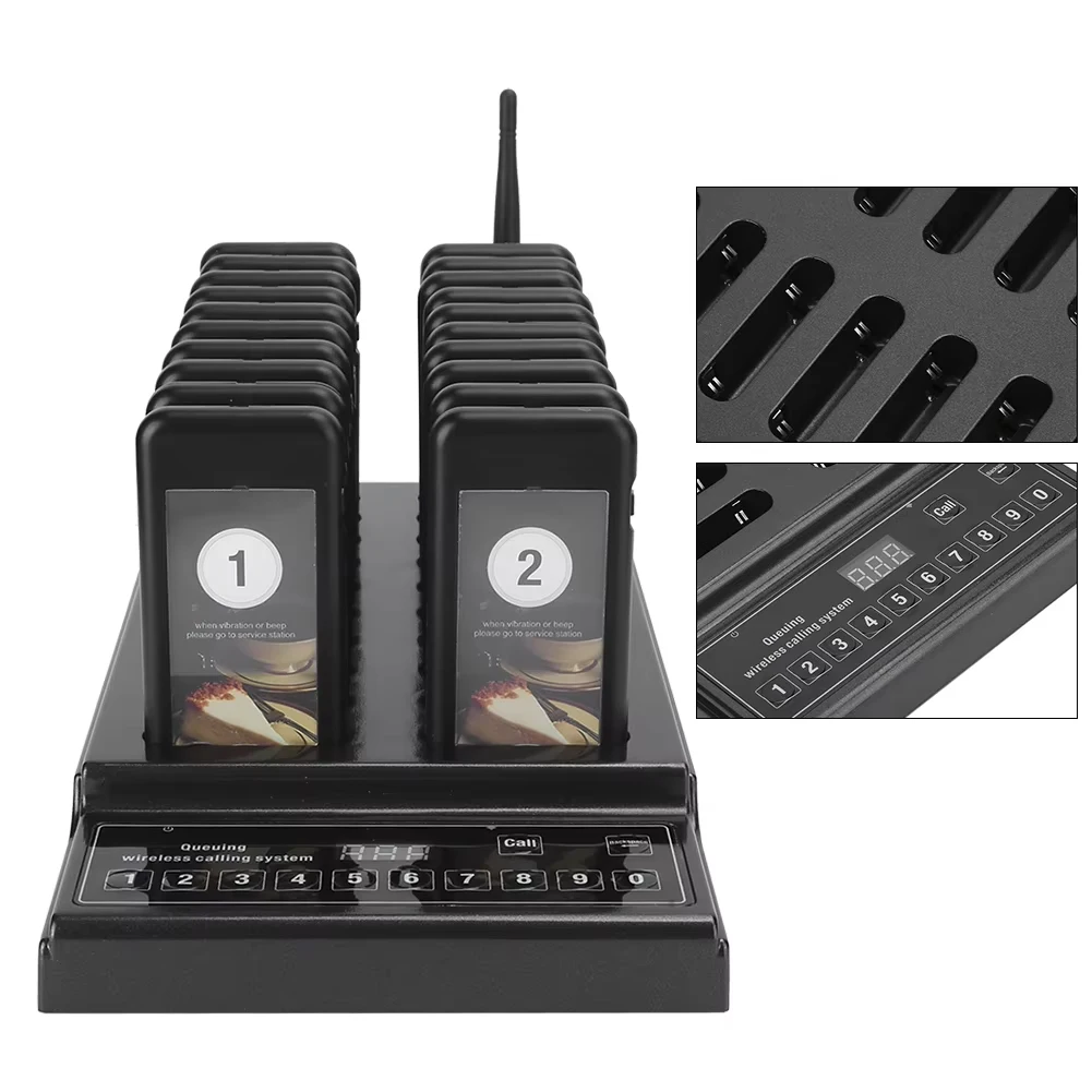 Wireless Restaurant Pager System High Quality Guest Paging System 20 Pagers Service Calling System for Cafe Bakery Food Truck
