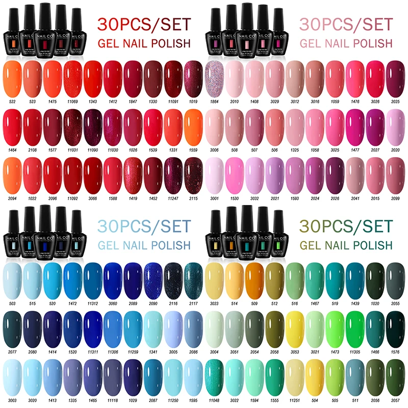 NAILCO 15ml 30pcs/Set UV Gel Nail Polish Semi Permanent Esmalte Vernis Gel Varnish Soak Off HEMA TPO FREE Nails Art For Manicure