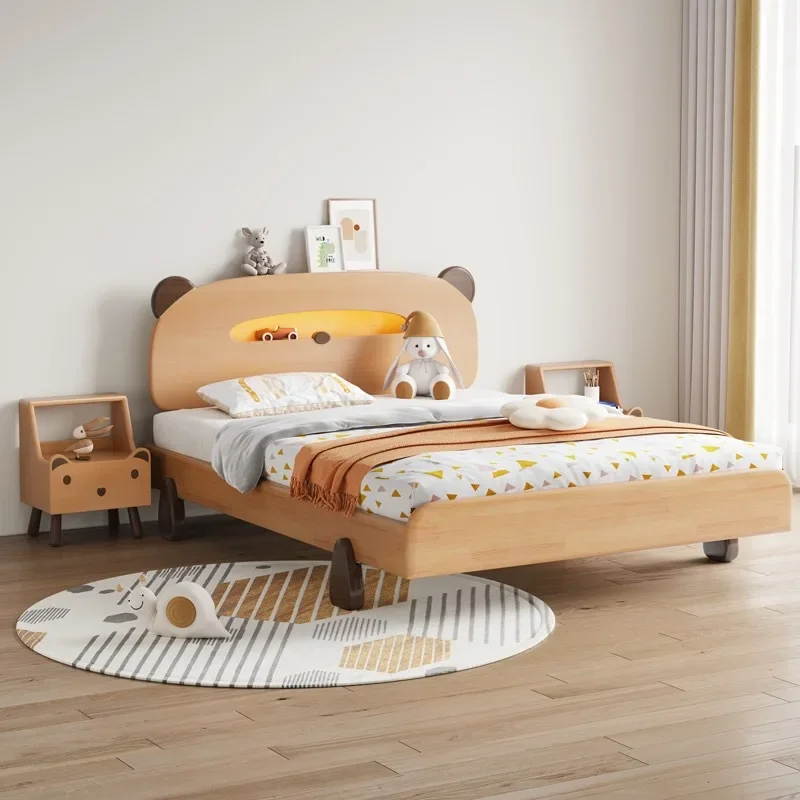 

All solid wood children's bed Nordic beech baby bed wood wax oil boy girl princess children's bed with guardrail small bed