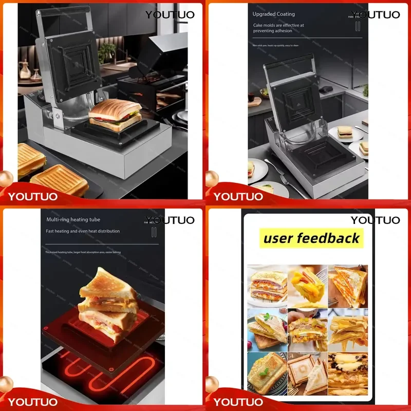   Hot Press Sandwich Machine Commercial Breakfast Toaster Oozing Edge Sealing Sandwich Maker