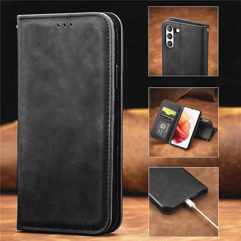 High Quality Magnetic Flip Case For Samsung Galaxy S21 S20 S8 S9 S10 S22 Plus Note 9 10 20 Ultra S10e S21 S20 FE S10 Lite Cover