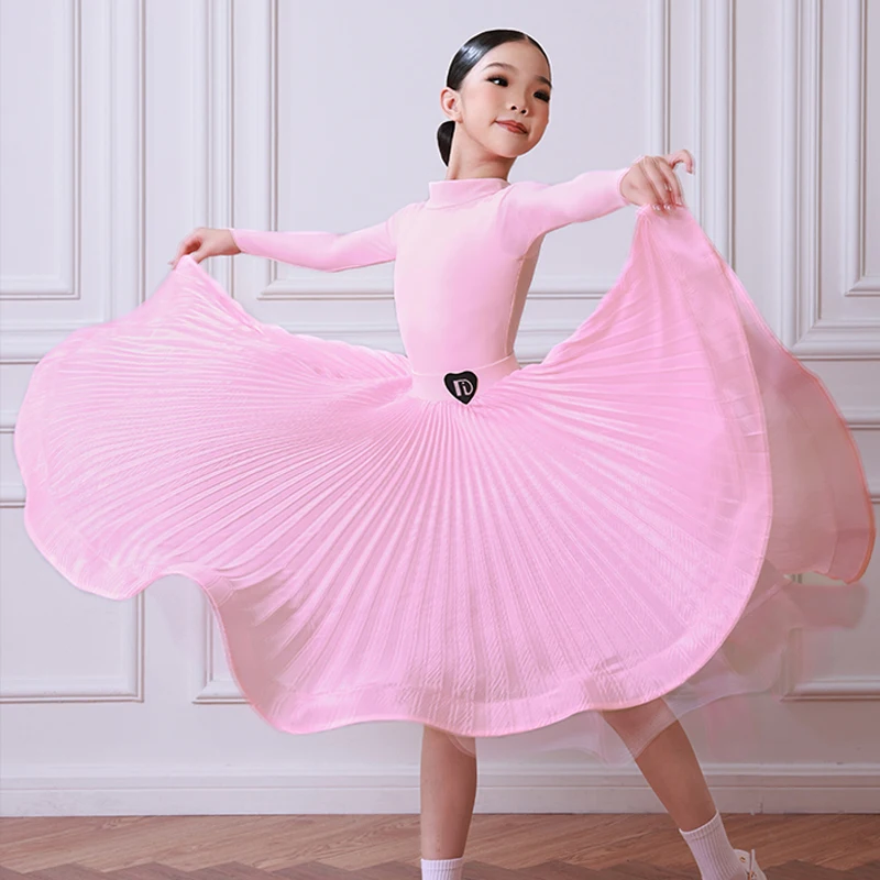 High-End Ballroom Dance Professional Dress Girls Pink Latin Dance Performance Costume Children Stage Dance Dresses SL14010