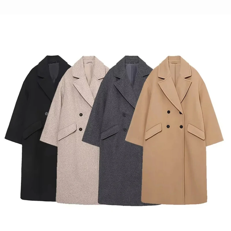 

Women Autumn Winter Thick Long Coats Vintage V Neck Long Sleeve Pockets Jackets Fashion 2023 Elegant Female Coats All-match