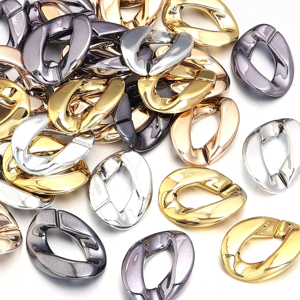 10pcs/lot Acrylic Link Chain Clasp Gold Plated Twisted Open Buckle Beads Connectors For DIY Jewelry Making Necklace Keychains
