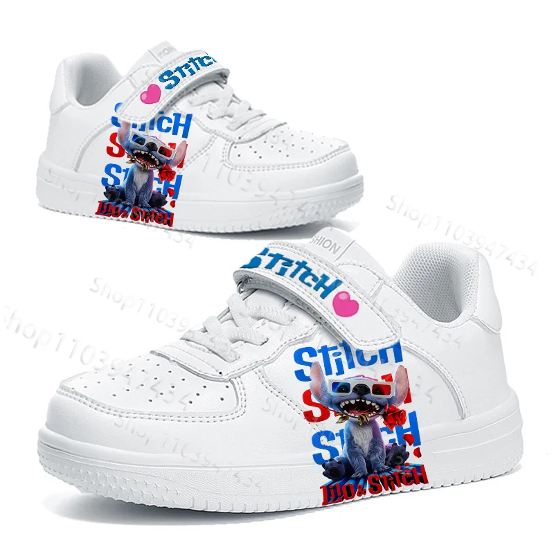 

Kawaii Cartoon Stitch Design Printing Lace up White casual shoes boys girls comfortable shoes Christmas Gift