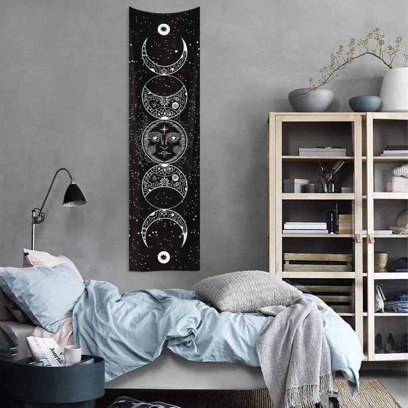 Vertical Version Moon Phase Flower Celestial Tapestry Dark And Mysterious Bohemian Wall Hanging Bedroom Dormitory Home Decor